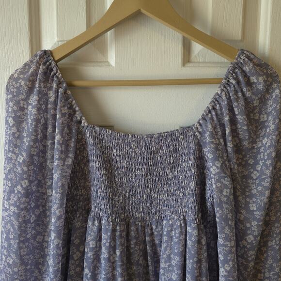 Altard State Smocked Babydoll Dress Lavender Floral Boho Peasant Size Small LS - Picture 9 of 10